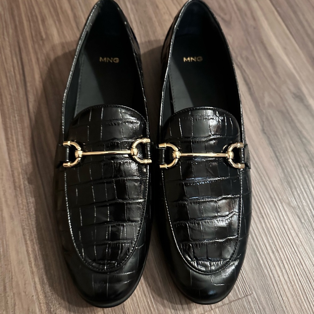 mango black loafers with gold detail